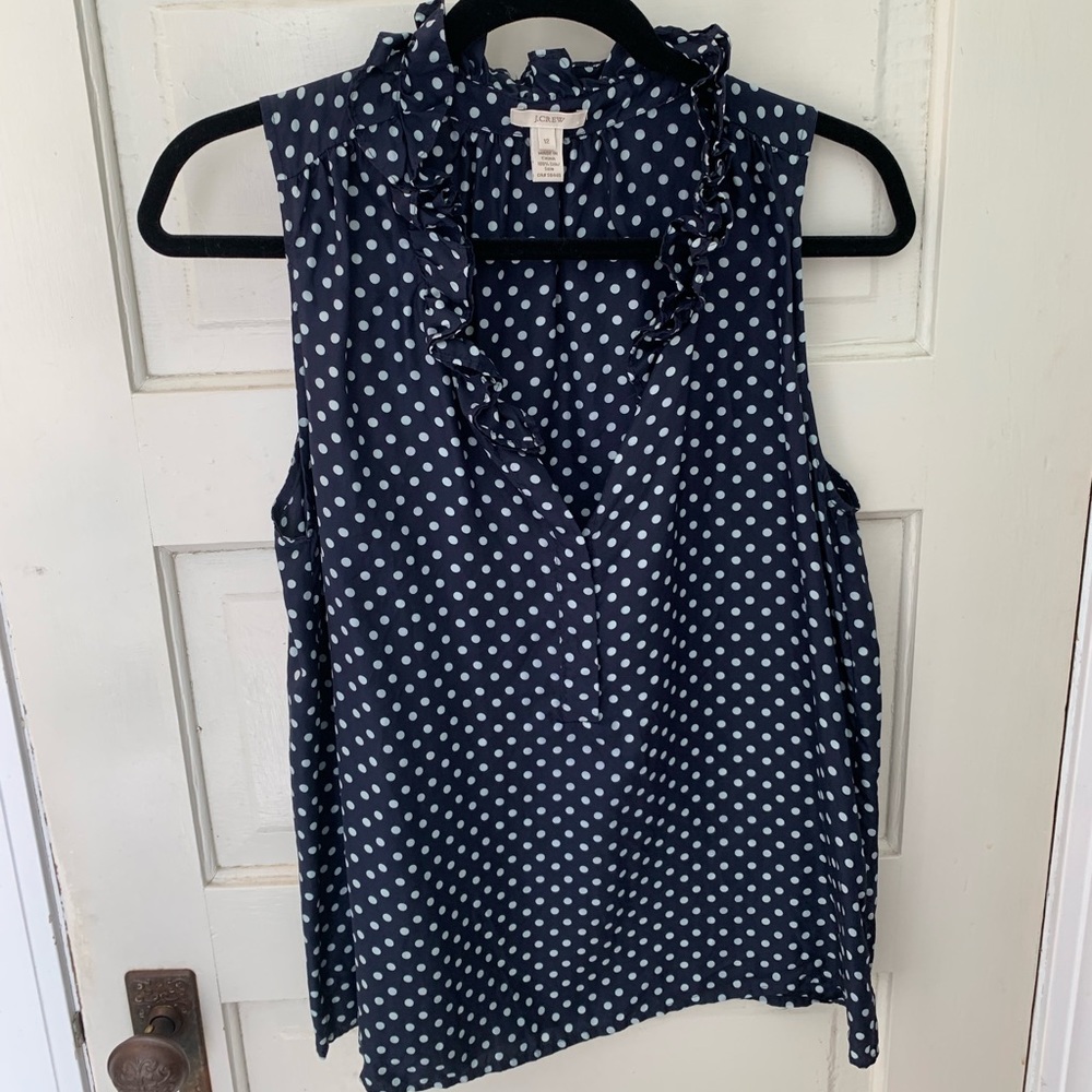 J.crew silk polka dot blouse with ruffle collar